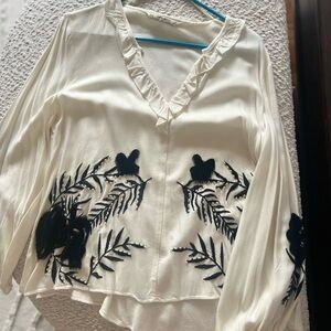Zara Cream and Black Floral Blouse